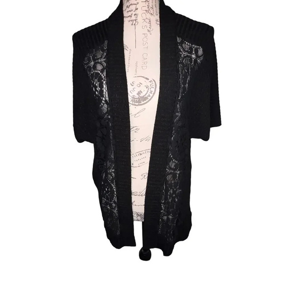 August Silk, 1X short sleeve Gothic lace embroidered open Y2K cardigan sweater - Picture 7 of 9
